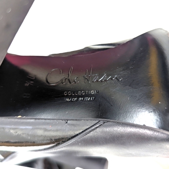 Cole Haan Leather Knee High Boots Heeled Patent Leather Womens 7.5 Black Block - Picture 10 of 14